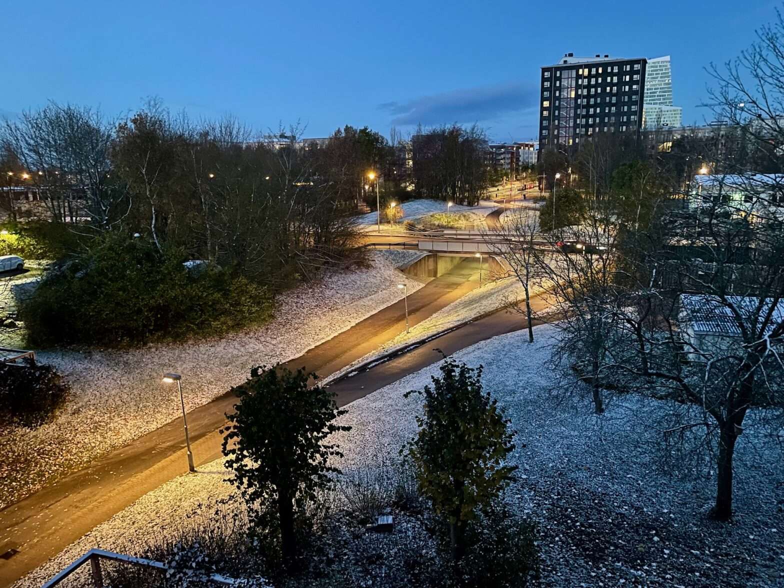Säsongens första snö i Malmö.